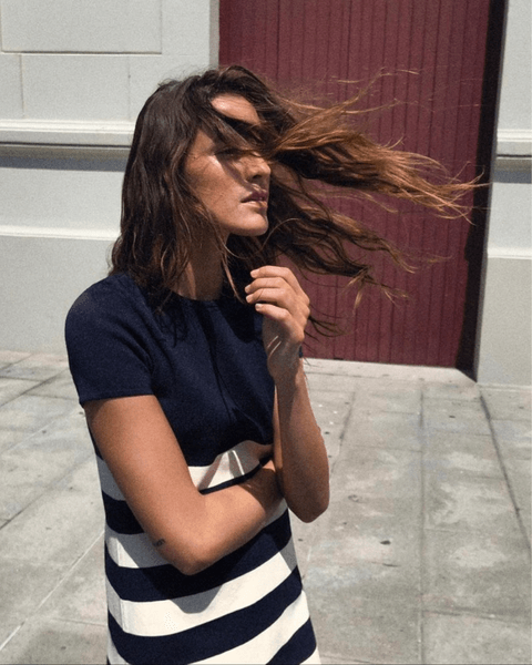 Zara Navy & Cream Striped Ribbed Knit T-Shirt Dress