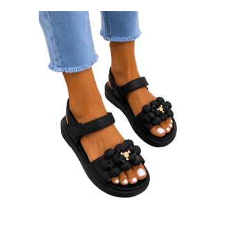 Black flower detail sandals