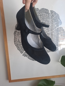 Black suede mary jane pumps