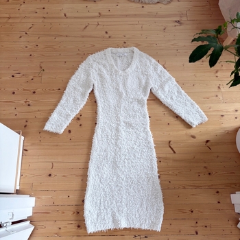 White fluffy knit dress