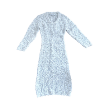 White fluffy knit dress