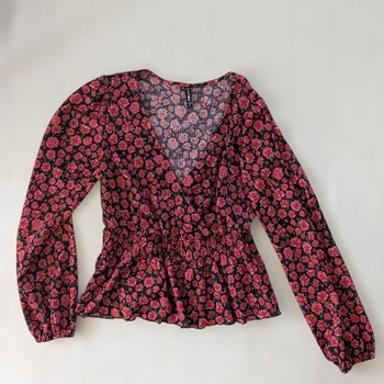 Black red floral blouse