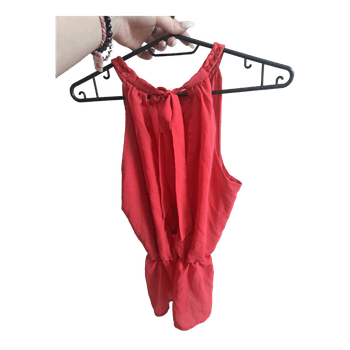Red sleeveless blouse