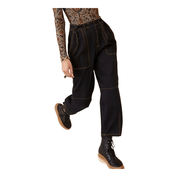 Ulla Johnson Jupiter Pants Black Cotton Utility Contrast Stitch Size 10