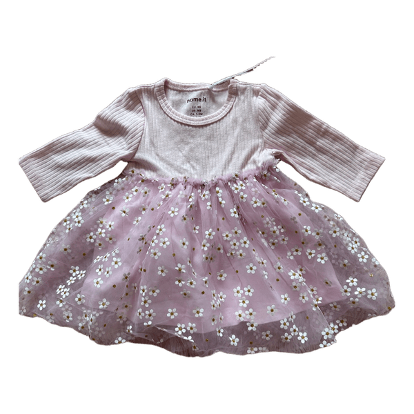 Pink floral tulle dress