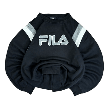 Fila Black Big embroided logo Crewneck Pullover Jumper Sweater Size L
