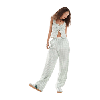 Green gingham pull on trousers