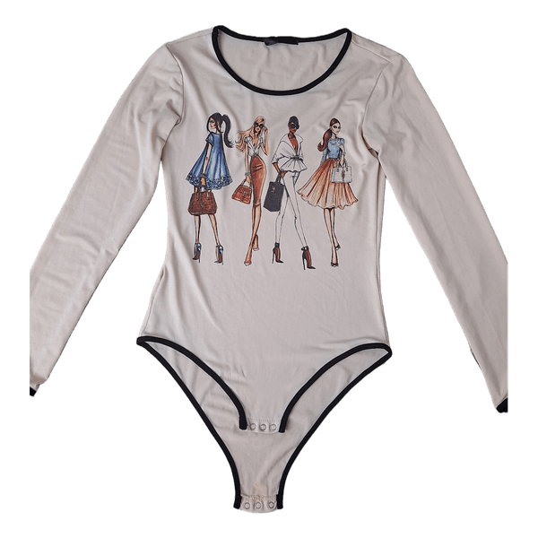 Beige graphic print bodysuit