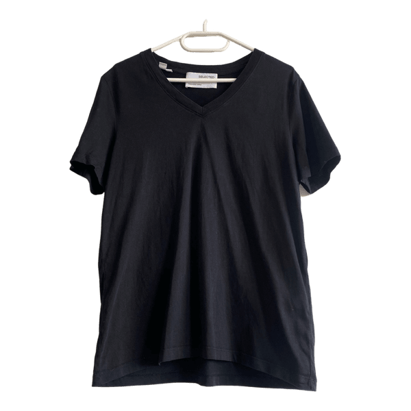 Selected Femme Black V Neck T Shirt 100% Organic Cotton Minimalist Basic L