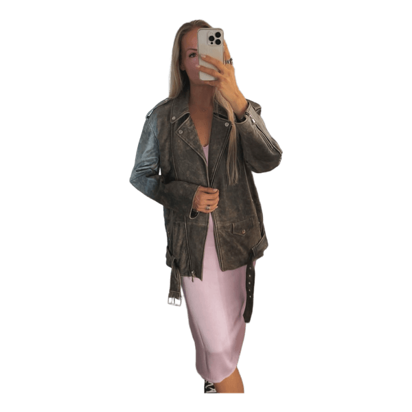 Washed distressed leather jacket