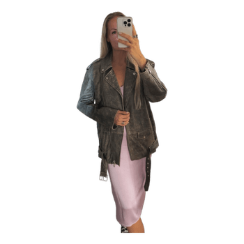 Washed distressed leather jacket