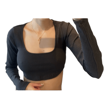 Grey  ribbed long-sleeve crop