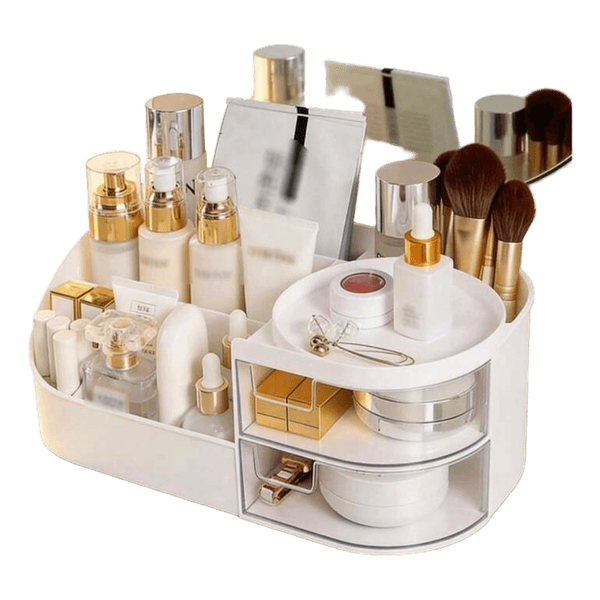 White plastic makeup organizer