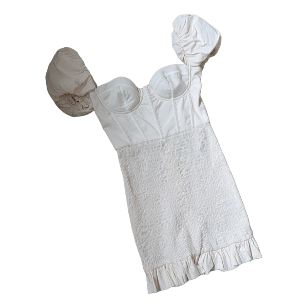 Cream puff sleeve mini dress