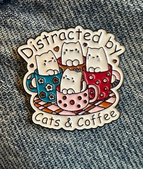 Cats and coffee pin