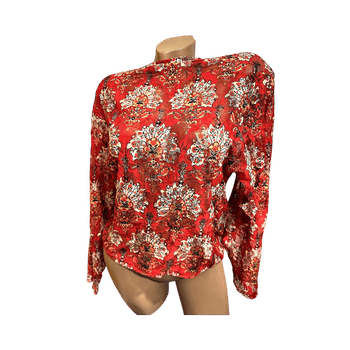 Red floral long-sleeve top