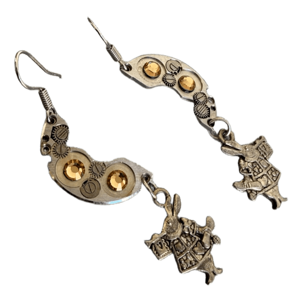 Alice in Wonderland White Rabbit Steampunk Drop Earrings