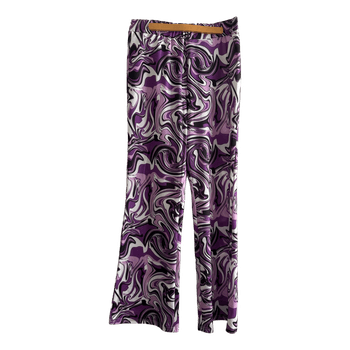 Purple swirl print stretch trousers