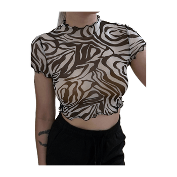 Musta-valkoinen mesh zebra print crop top S – bile / club / trendikäs
