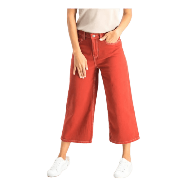 Bershka Culotte Wide Leg Rust Red Jeans Women EU36 High Waist 100% Cotton