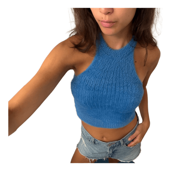 Blue fuzzy crop top