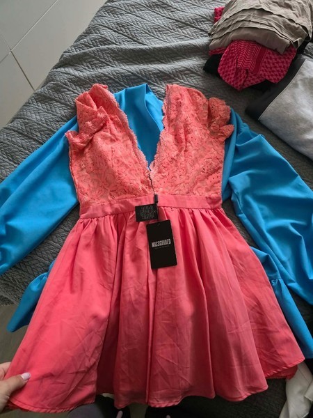 Coral lace mini dress