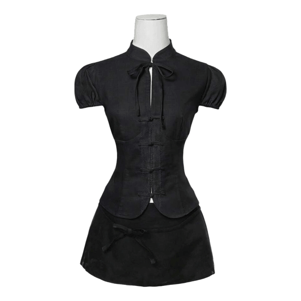 Black mandarin collar top