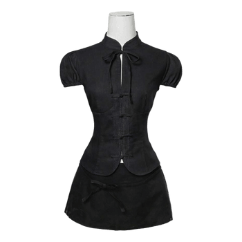 Black mandarin collar top