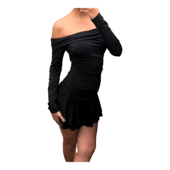 Black off-shoulder mini dress