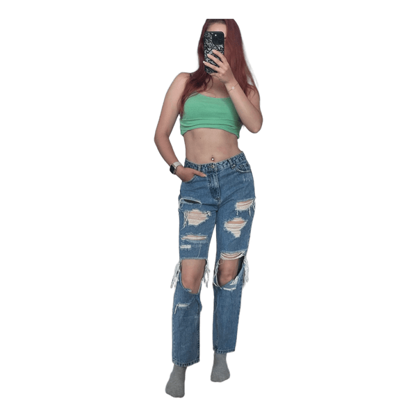 Blue distressed denim jeans