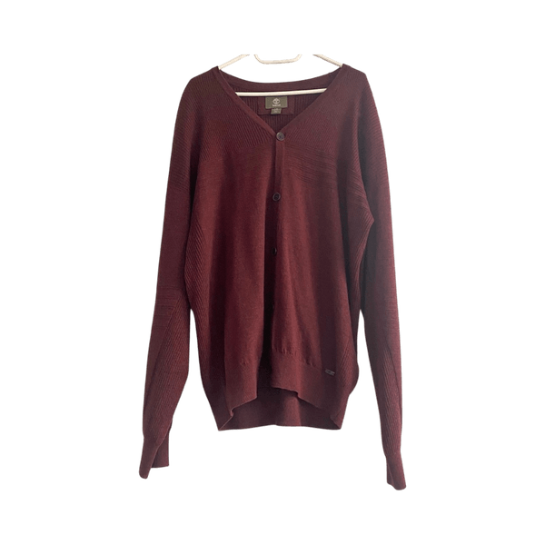 Timberland 100% Wool Cardigan Sweater – Size L – Burgundy