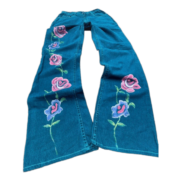 Floral embroidered jeans