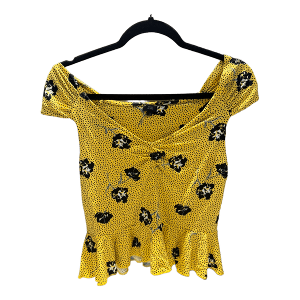 Yellow floral polka dot top