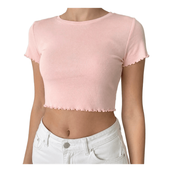 Vaaleanpunainen ribattu crop top koko S