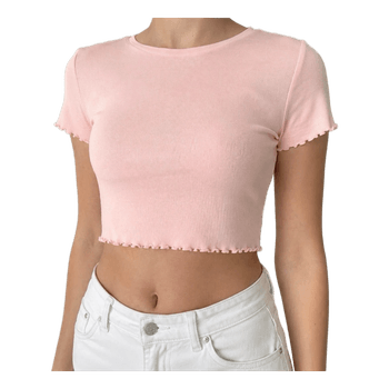 Vaaleanpunainen ribattu crop top koko S