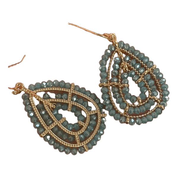 Green beaded teardrop earrings