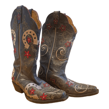 J.B Dillon brown cowgirl horseshoe boots