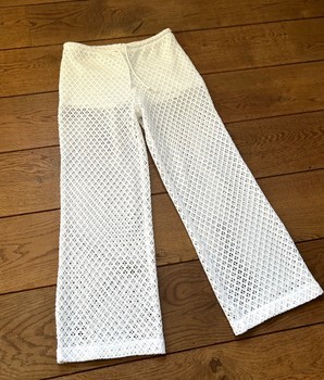 White mid / low rise linen pants