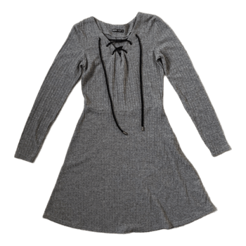 Grey ribbed lace-up dress