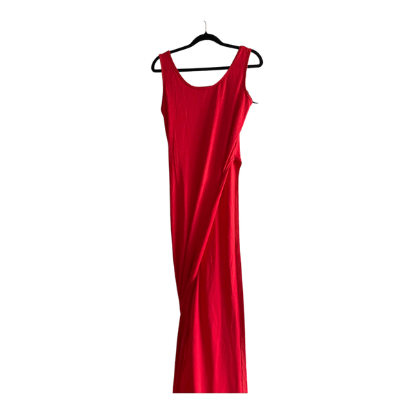Red sleeveless asymmetrical long shirt
