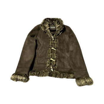 Brown faux fur trimmed jacket