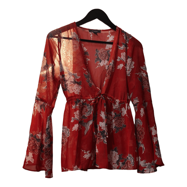 Red floral blouse