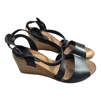 Black leather wedge sandals