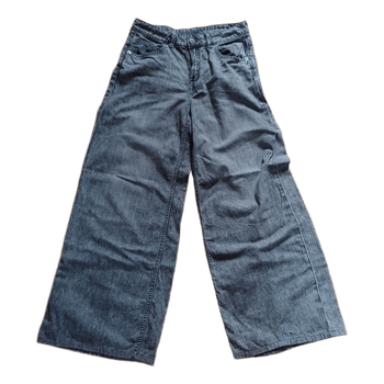 Gray wide-leg jeans.