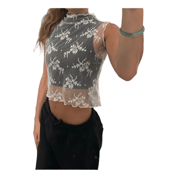 White mesh floral top