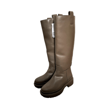Brown knee-high rubber boots