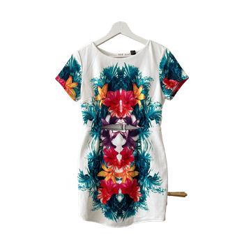 White & colourful flower dress