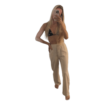 Linen-blend straight pants