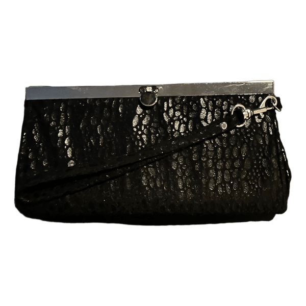 Black textured clutch bag