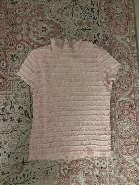 Pink textured mock neck